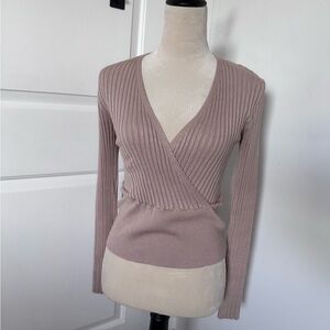 Women's Ribbed Wrap Sweater - Mauve